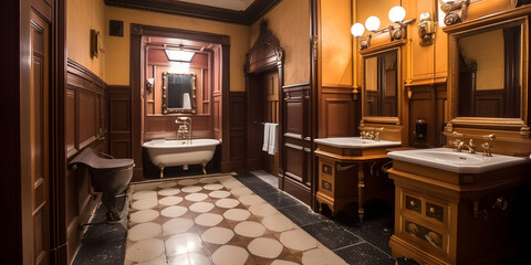 Vintage Elegance: Refined Classic Bathroom Interior in Prestigious Hotel - obrazy, fototapety, plakaty