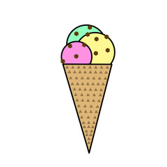 ice cream cone strawberry and vanilla with chocolate chips 