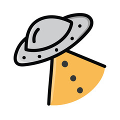 Alien UFO Handrawing Style Vector Icon Sticker Flat Design Transparent Background