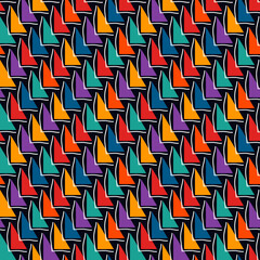 Geometrical ornament. Seamless pattern. Abstract backdrop. Triangles wallpaper. Geometric background. Ethnic motif. Mosaic ornate. Digital paper. Textile print. Web design. Vector artwork