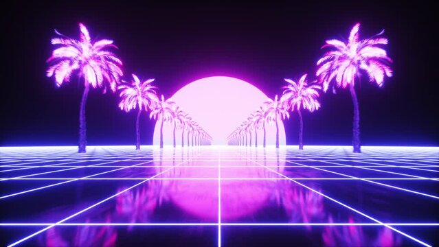 Neon Glowing SynthWave Background