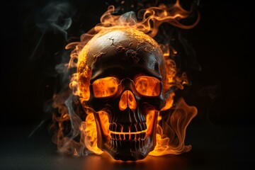 Naklejka na ściany i meble Ghostly flaming skull of iconic character. Generative AI
