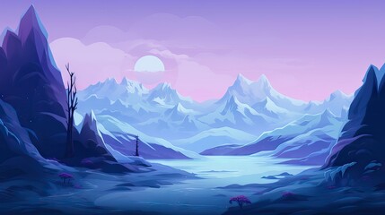 Beautiful illustration of polar landscape with purple sky and glacial ice, generative ai