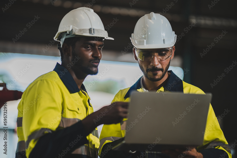 Sticker professional technician engineer with safety helmet hard hat working in industrial manufacturing fac