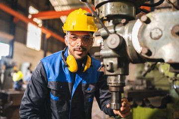 Technical engineer workers working in control room plant at industry factory to service maintenance on engineering machine, production technician occupation in global industrial business concept
