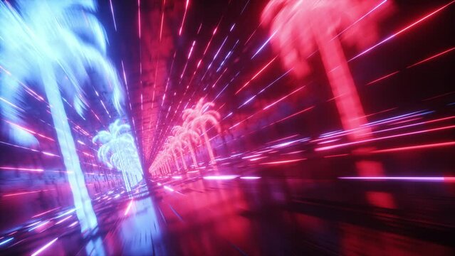 Neon Glowing Tunnel with Palms VJ