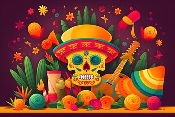 Cinco De Mayo Fiesta Mexican Skull Sombrero Federal Holiday May 5 Mexico Illustration