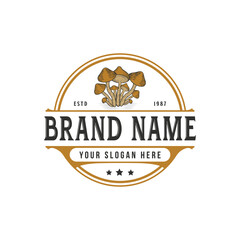hand-drawn mushroom and Organic farm mushroom logo template vector illustration retro vintage logo