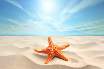 Obraz na płótnie Canvas a starfish on a sandy beach with the ocean in the background. Created with Generative AI Technology