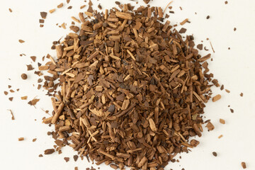 Yerba mate tea isolated on top view. Selective focus.