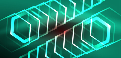 Abstract background techno neon hexagons. Hi-tech vector illustration for wallpaper, banner, background, landing page, wall art, invitation, prints, posters