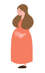 お腹の赤ちゃん・胎児のことを考える穏やかな表情の妊婦さんの人物イラスト_お腹にハート