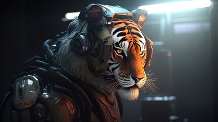 tiger fighter, digital art illustration, Generative AI