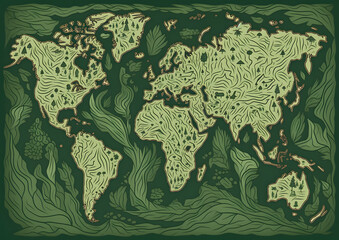 Naklejka premium A green world map with trees on it, Generative Ai
