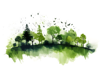 Obraz premium Green world dotted with green trees on a white background, Generative Ai