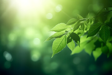 An abstract green leaf background with sunlight, Generative Ai