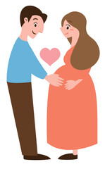 愛情・絆が伝わる妊娠中期〜後期の妊婦さんとお腹に手を当てて支える旦那さんの夫婦の人物イラスト