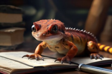 Fototapeta premium Salamander Undergrad Getting An Education Generative AI