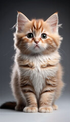 super cute, cheese tabby longhair kitten cat, sitting pose, in the black background studio with Generative AI technology