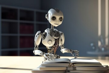Silver Robot College Student Getting Educated Generative AI