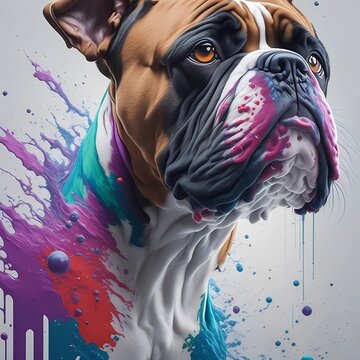 Splash art, boxer dog breed, ((white background)), epic