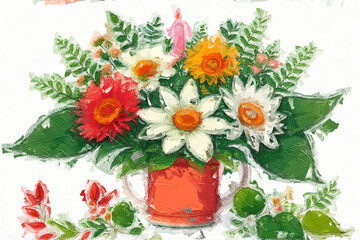 Beautiful abstract oil painting flowers and card