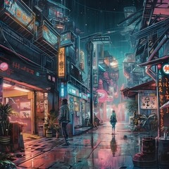Cyberpunk neon city at night