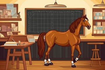 Cartoon Horse Undergraduate Getting Ready For Exams Generative AI