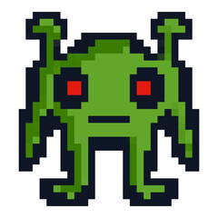 Obraz premium Alien and Space Shuttle Aircraft in Pixel Arts