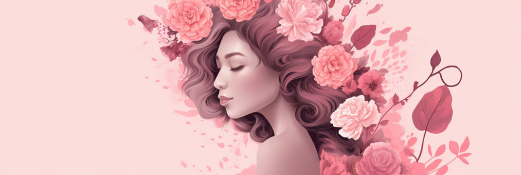 Mother's day, illustration of female made with flowers, Generative AI