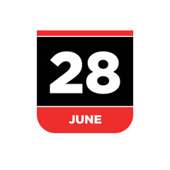 28th june Calendar date vector icon. 28 june lettering.
