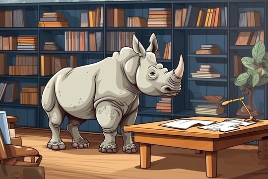 Cartoon Rhino Undergrad Getting Ready For Exams Generative AI
