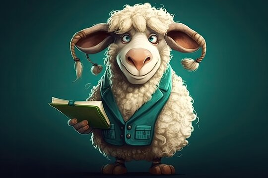 Cartoon Sheep Student Getting Educated Generative AI