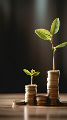 Fototapeta na wymiar Plant growing from coins stack. Financial accounting concepts and save money.