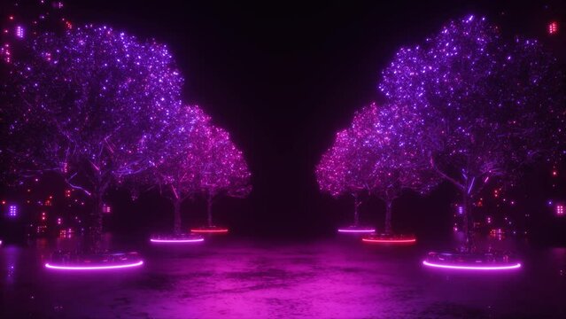 Digital Glowing Wall and Trees Tunnel Background