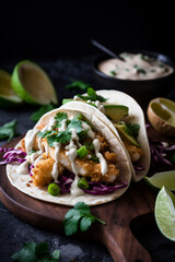 Healthy and Tasty Fish Tacos AI-generated art, Generative AI, illustration,