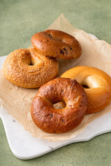 Homemade freshly baked bagels ready to eat