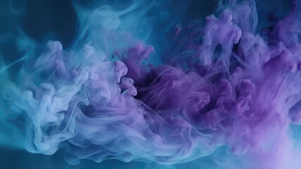 Fototapeta na wymiar Mist texture. Color smoke. Paint liquid water mix. Mysterious storm sky. Blue purple glowing fog cloud wave abstract art background with free space. Generative AI