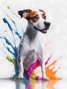 Splash art, Jack Russell Terrier , ((white background))