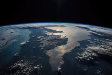 Earth from space, view from space station. Generative AI.