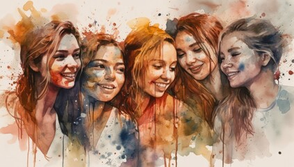 five girls laugh front women standing next each other princess smiling monks portrait teen girl young woman set, generative ai - obrazy, fototapety, plakaty