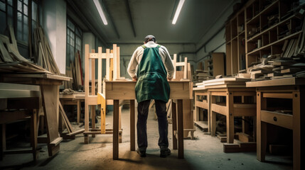 Carpenter working in the carpentry workshop, generative ai