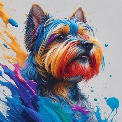 Splash art, Yorkshire Terrier, ((white background)), epic