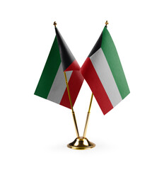 Small national flags of the Kuwait on a white background