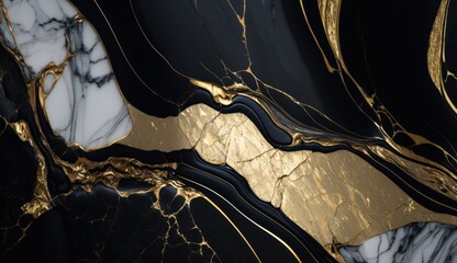 Obraz premium Black, white, and gold marble background texture, Generative AI
