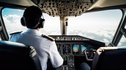 Fototapeta premium pilot in the cockpit of an airplane. generative ai