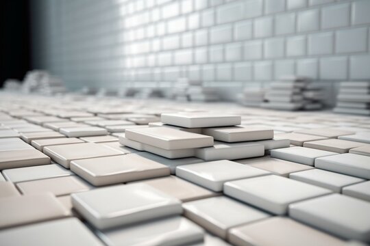 3D ceramic tiles stacked on white background. Generative AI