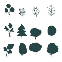 flat silhouettes of trees on a white background 