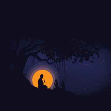 buddha night vector moon and black