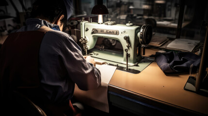 tailor working on a sewing machine, generative ai